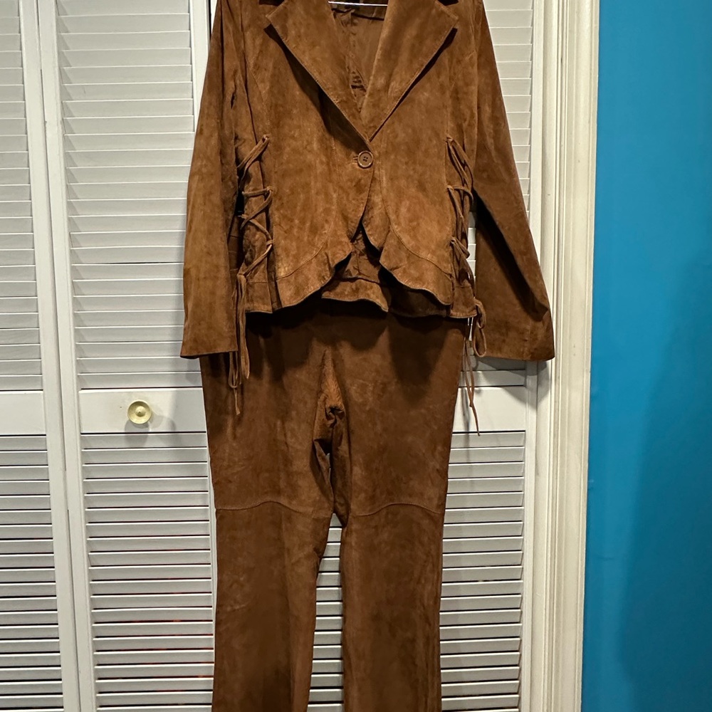 Together Brown Suede Pantsuit with Tailored Jacket
